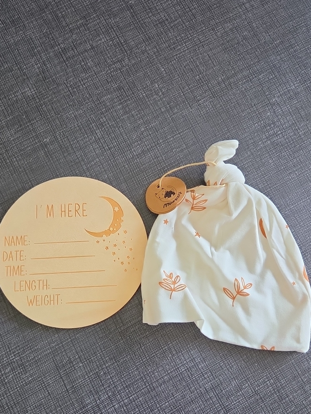 I'm Here Baby Announcement Sign With Star Hat